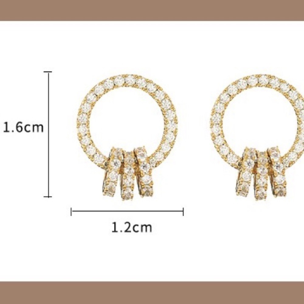 💎 BOGO❗️PRICE🔻 Dangling Rings on a circle Zirconia Stud Earrings loop - Picture 7 of 7